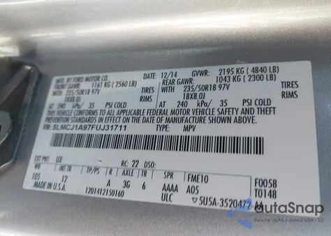 2015 Lincoln Mkc z USA, uszkodzony, nr VIN 5LMCJ1A97FUJ31711